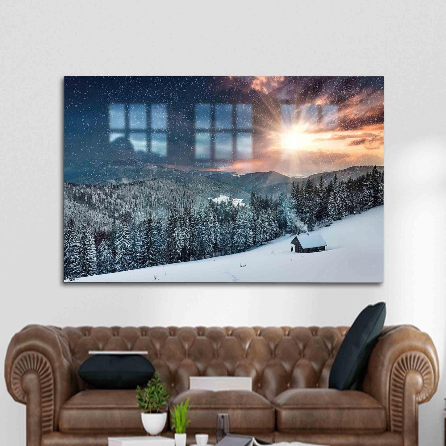 Snow Printing Winter Landscape Glass Wall Art