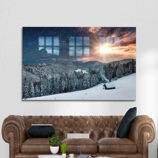 Snow Glass Printing: Winter Landscape Glass Wall Art for Home Decor