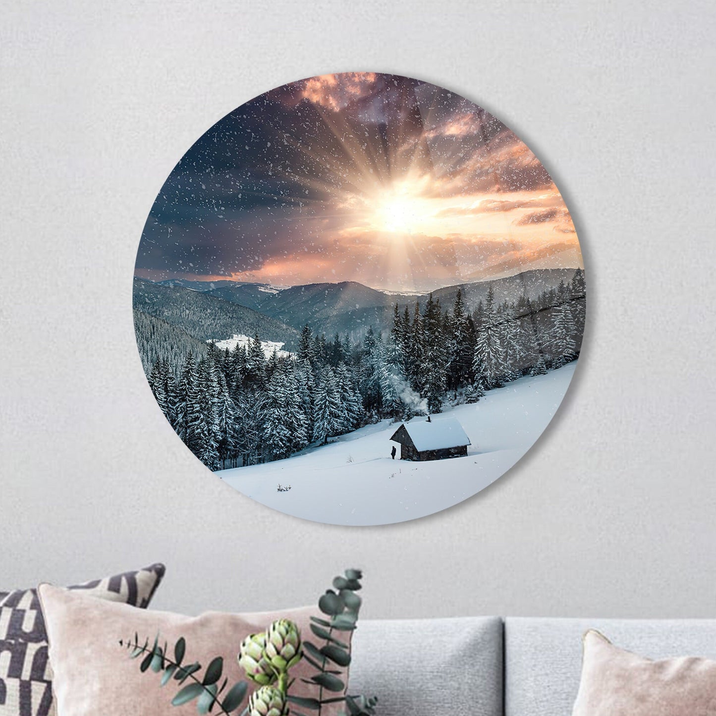 Snow Printing Winter Landscape Glass Wall Art