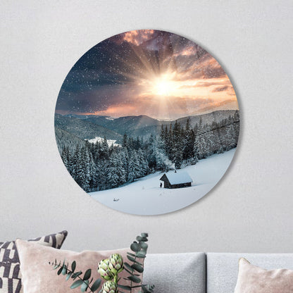 Snow Printing Winter Landscape Glass Wall Art