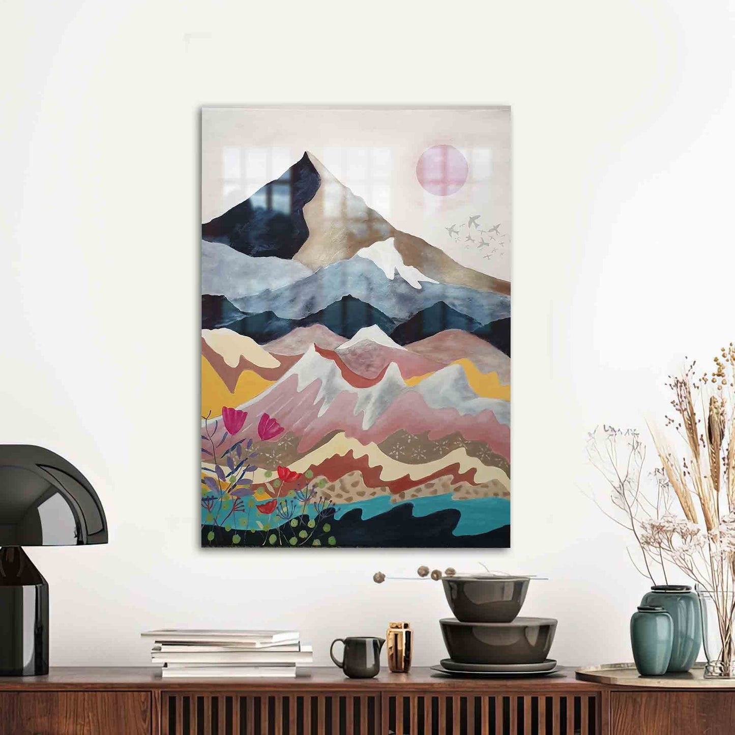 Minimal Abstract Mountain Landscape Glass Wall Art