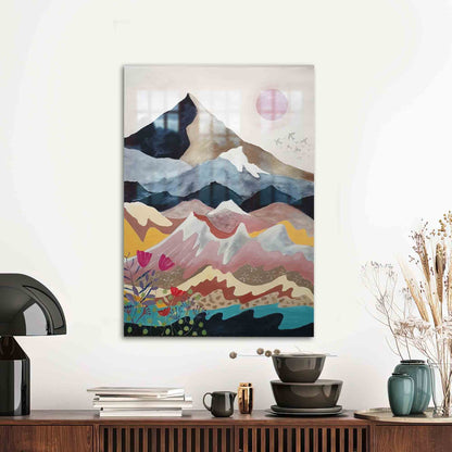 Minimal Abstract Mountain Landscape Glass Wall Art