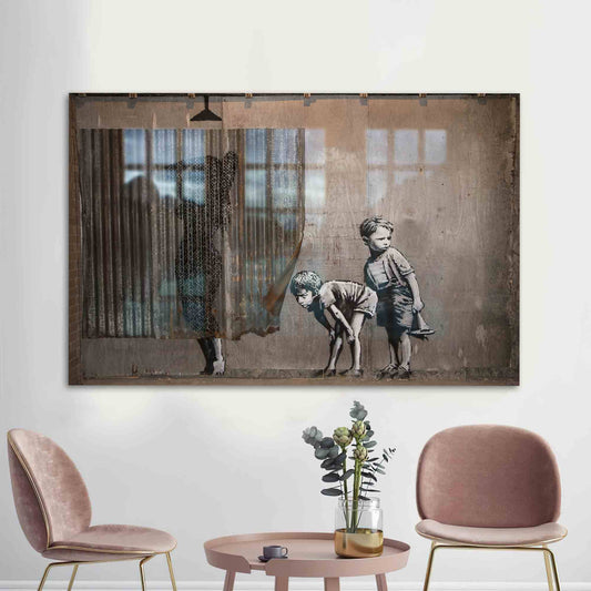 Elegant Banksy Woman Glass Wall Decor - Abstract Street Art Print