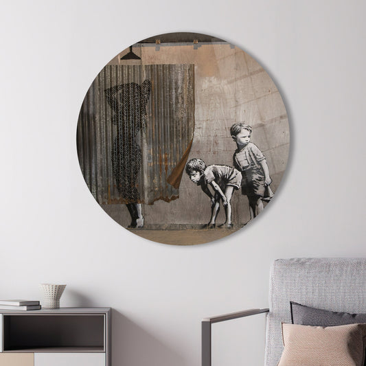 Elegant Banksy Woman Glass Wall Decor - Abstract Street Art Print