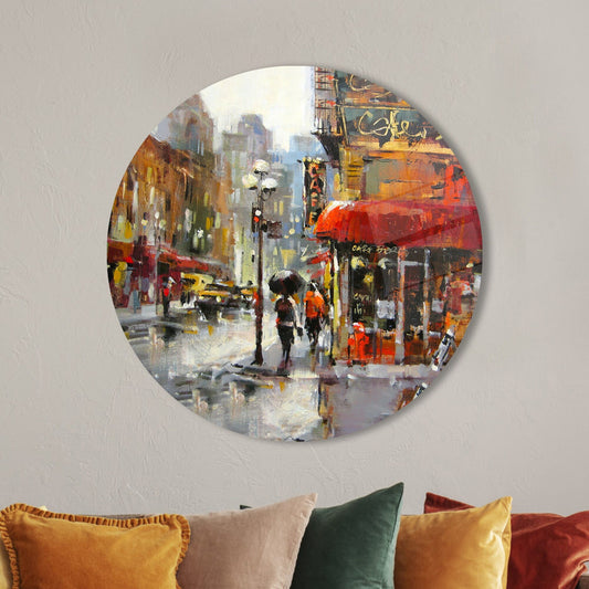 Abstract Rainy Day Wall Art: Tempered Glass City Oil Painting Print