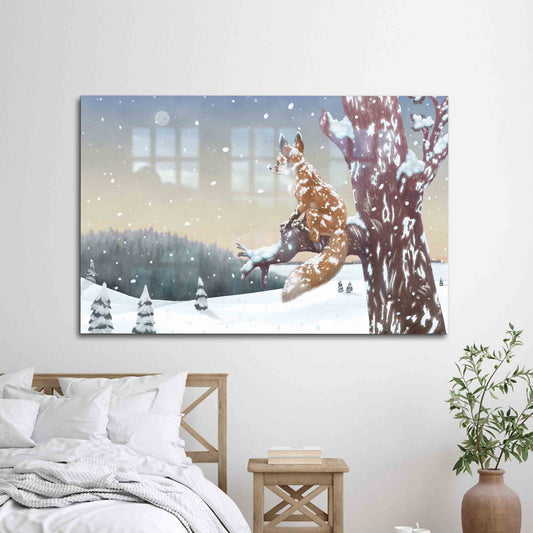 Abstract Animals Glass Wall Art for Kids Room, Fox Kids Glass Mural Decoration