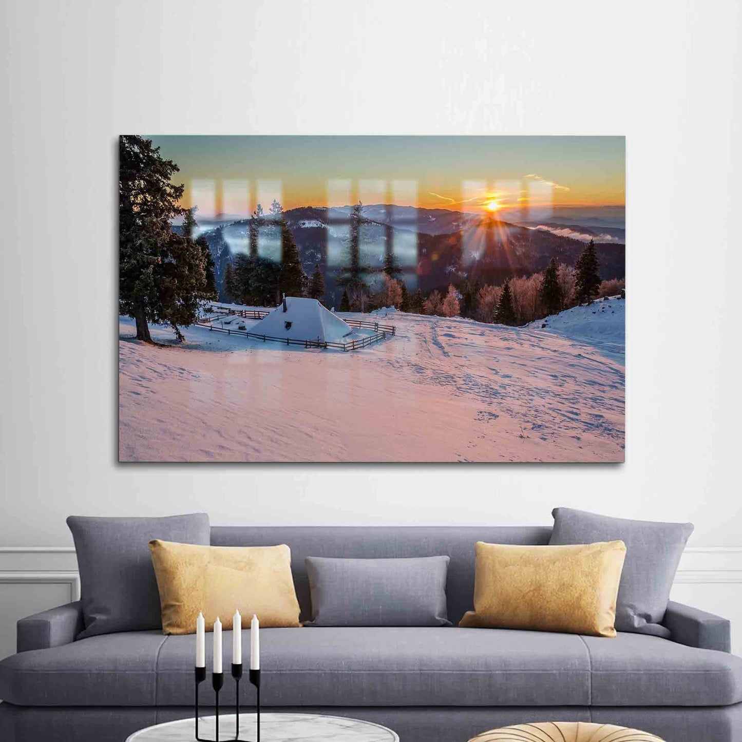 Winter Landscape Mountain Scenery Glass Wall Art
