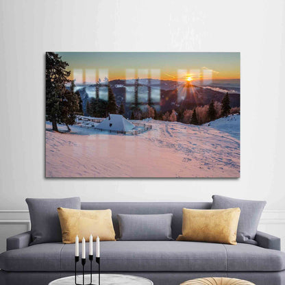 Winter Landscape Mountain Scenery Glass Wall Art