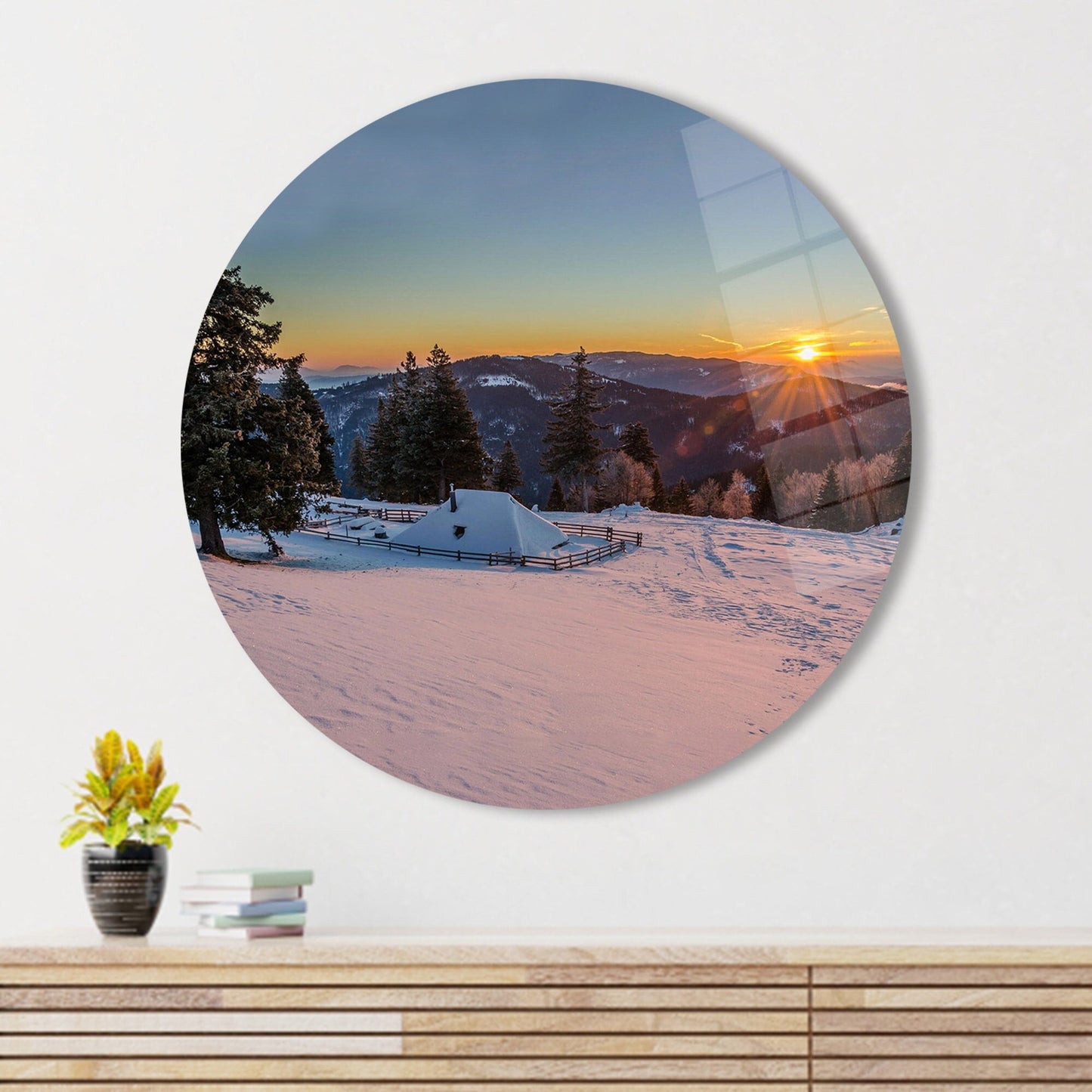 Winter Landscape Mountain Scenery Glass Wall Art