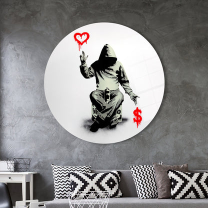 Banksy Heart Street Glass Wall Art