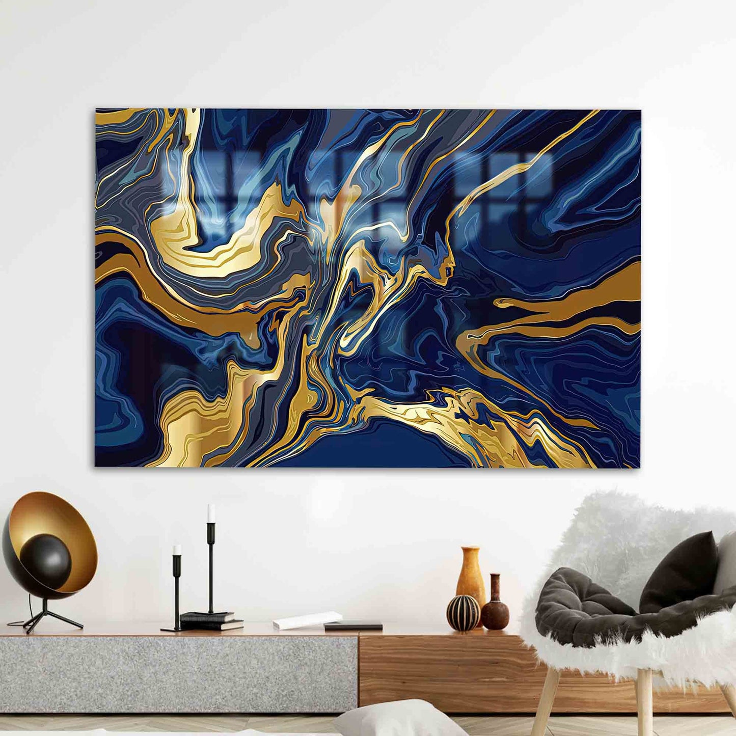Gold Abstract Spaces Glass Wall Art