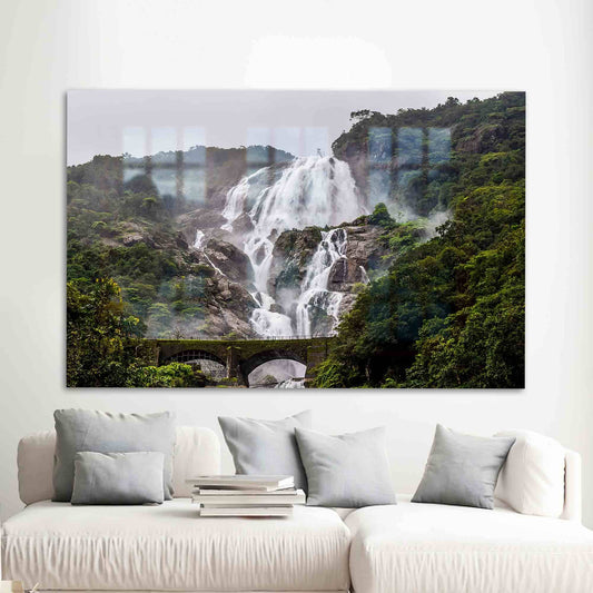 Nature Landscape Tempered Glass Wall Art - Waterfall Scene Glass Decor