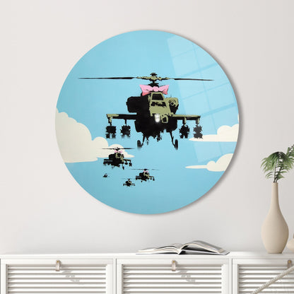 Helicopter Graffiti Banksy Street Glass Wall Art