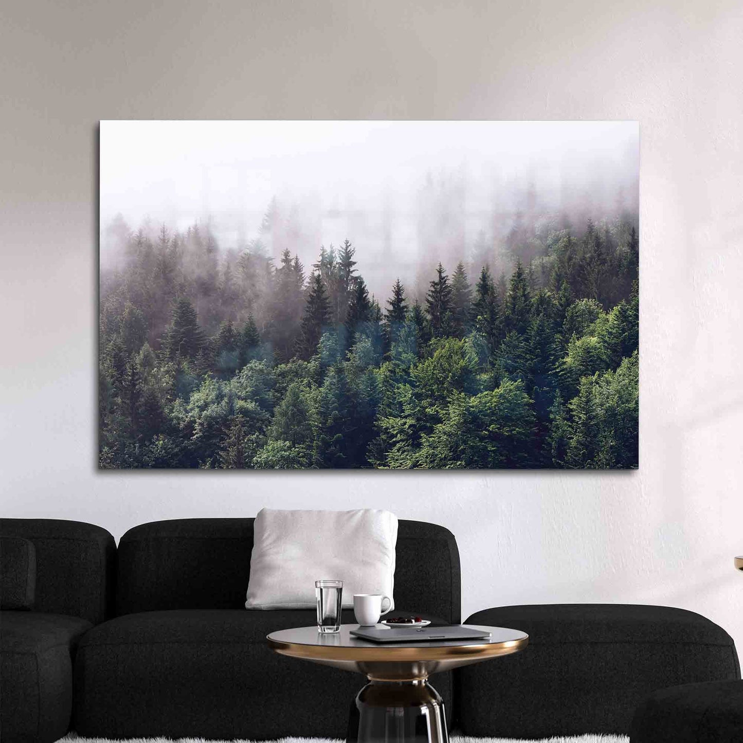 Misty Mountain Forest Glass Wall Art