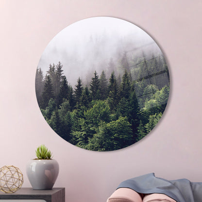 Misty Mountain Forest Glass Wall Art