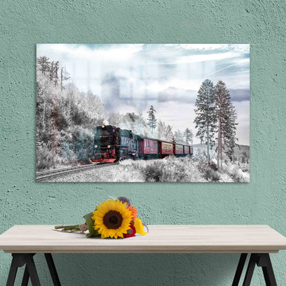 Nature Forest Railroad Glass Wall Art