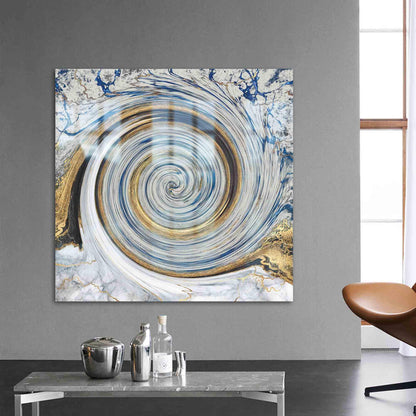 Blue Gold Marble Accents Glass Wall Art