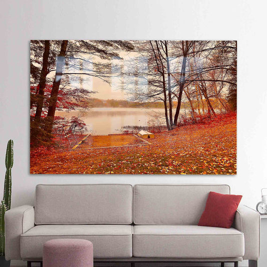 Tempered Glass Lake Landscape Wall Art - Elegant Glass Print for Modern Home Decor