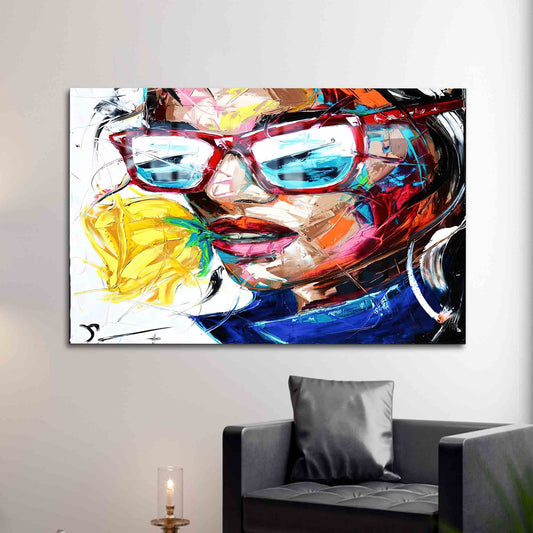 Abstract Woman Tempered Glass Wall Art, Street Portrait Glass Decoration