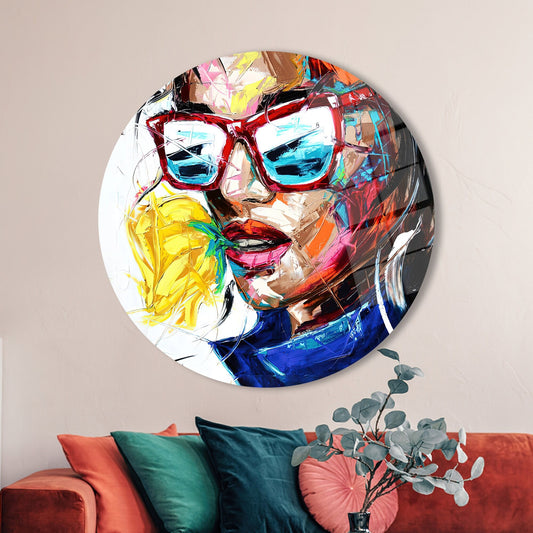 Abstract Woman Tempered Glass Wall Art, Street Portrait Glass Decoration