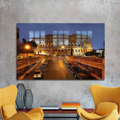 Rome Colosseum Night Cityscape Glass Wall Art