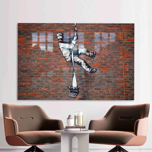 Tempered Glass Wall Art: Banksy Reading Prison Street Glass Print