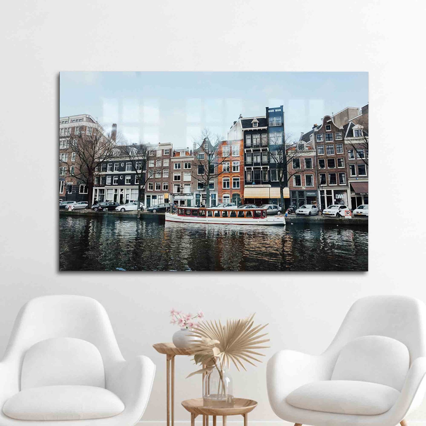 Cityscape Canal Homes Glass Wall Art