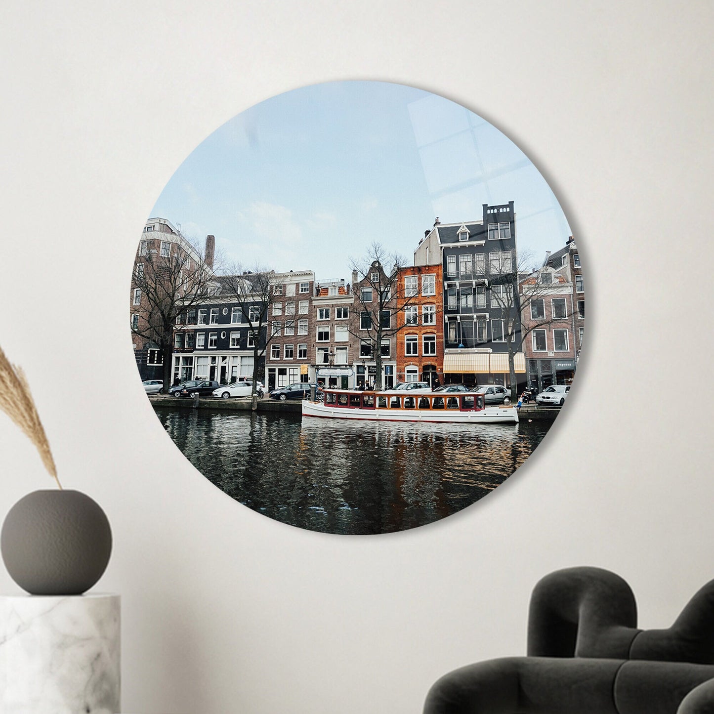 Cityscape Canal Homes Glass Wall Art