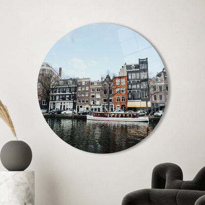 Cityscape Canal Homes Glass Wall Art