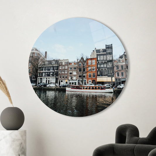 Cityscape Glass Wall Decor: Elegant Canal View Art for Modern Homes