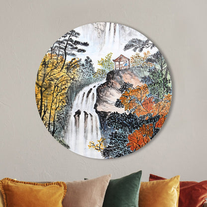 Autumn Waterfall Landscape Glass Wall Art