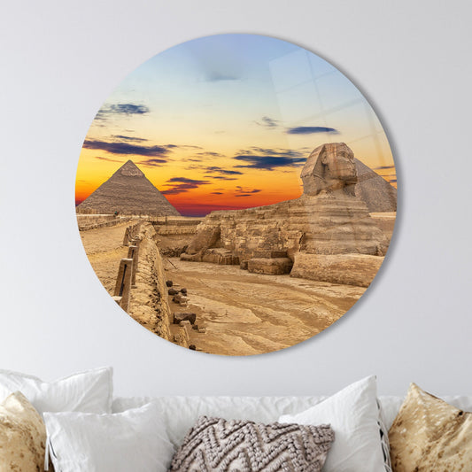 Tempered Glass Wall Art: Famous Pyramid Glass Printing with Sunset View