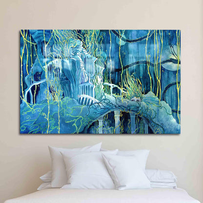 Abstract Seascape Tempered Glass Wall Art - Underwater Ruins Glass Decoration
