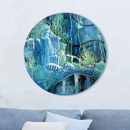 Abstract Seascape Tempered Glass Wall Art - Underwater Ruins Glass Decoration