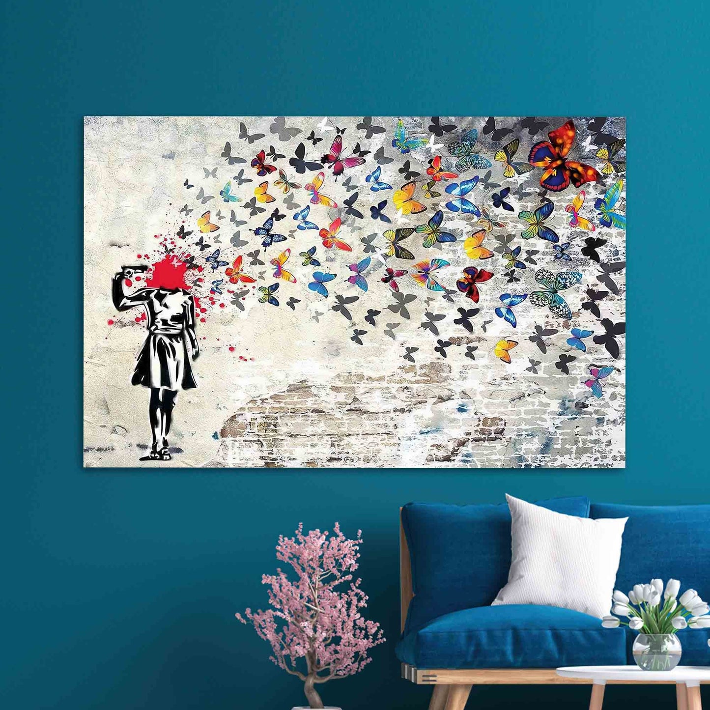 Banksy Butterfly Graffiti Street Glass Wall Art