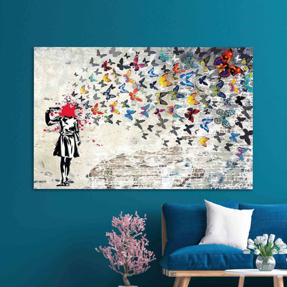 Banksy Butterfly Graffiti Street Glass Wall Art
