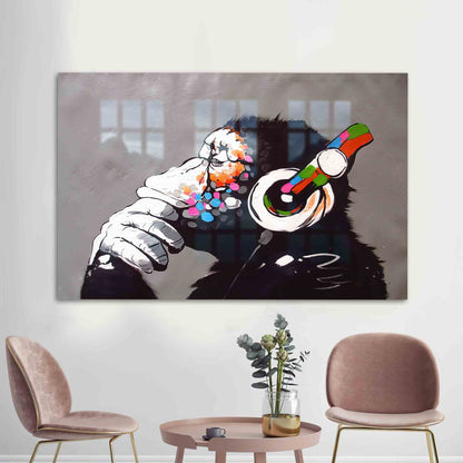 Abstract Chimp Design Glass Wall Art
