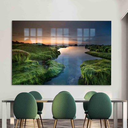 Green Algae Stunning River Glass Wall Art