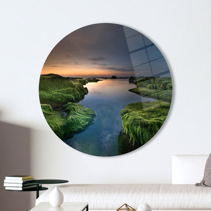 Green Algae Stunning River Glass Wall Art