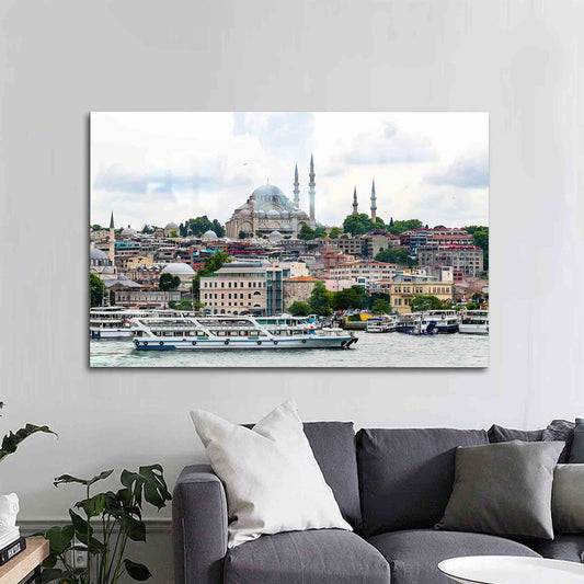 Islamic Landscape Glass Wall Art - Istanbul Seascape Decor