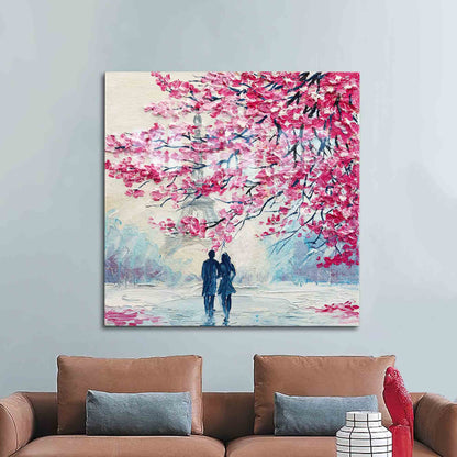 Pink Leaves Romantic Couple Glass Wall Art