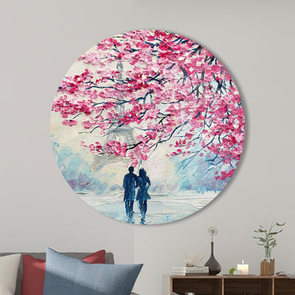 Pink Leaves Romantic Couple Glass Wall Art