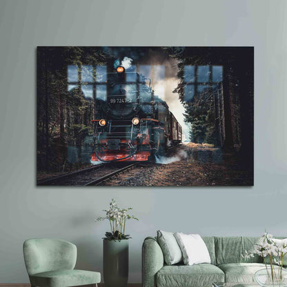 Train Landscape Road Glass Wall Art