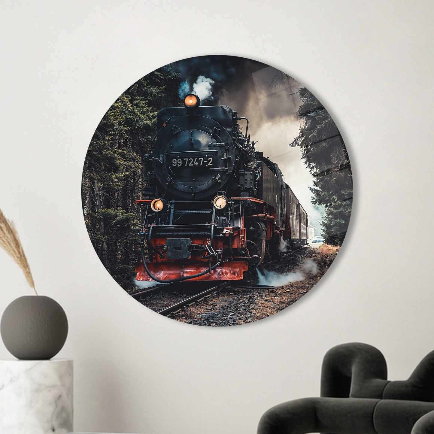 Train Landscape Road Glass Wall Art
