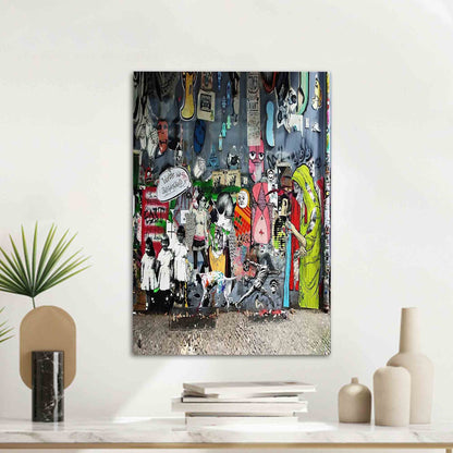 Banksy Graffiti Design Glass Wall Art