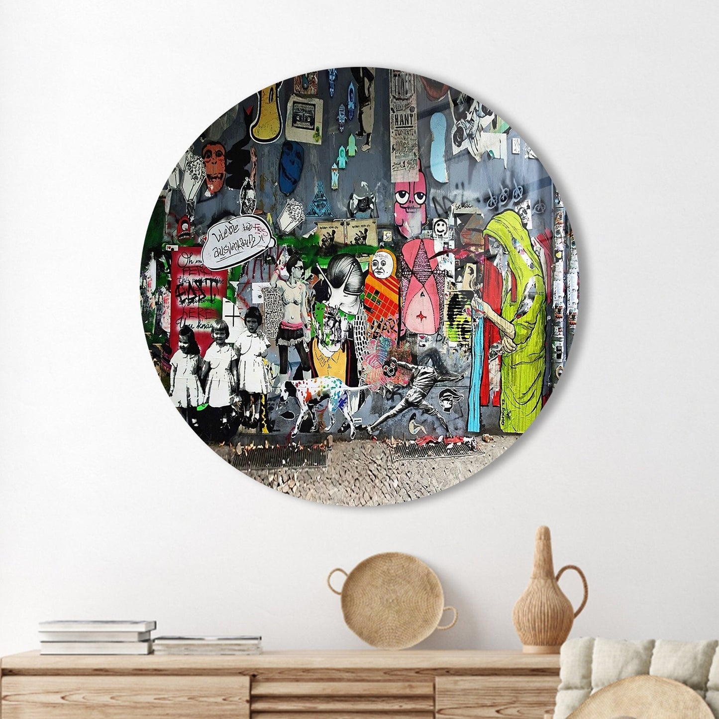 Banksy Graffiti Design Glass Wall Art