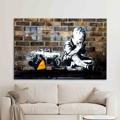 Banksy Praying Boy Abstract Glass Wall Art