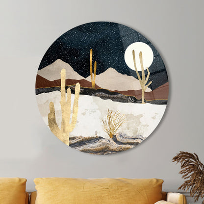 Abstract Desert Landscape Glass Wall Art, Starry Sky View Night Decoration