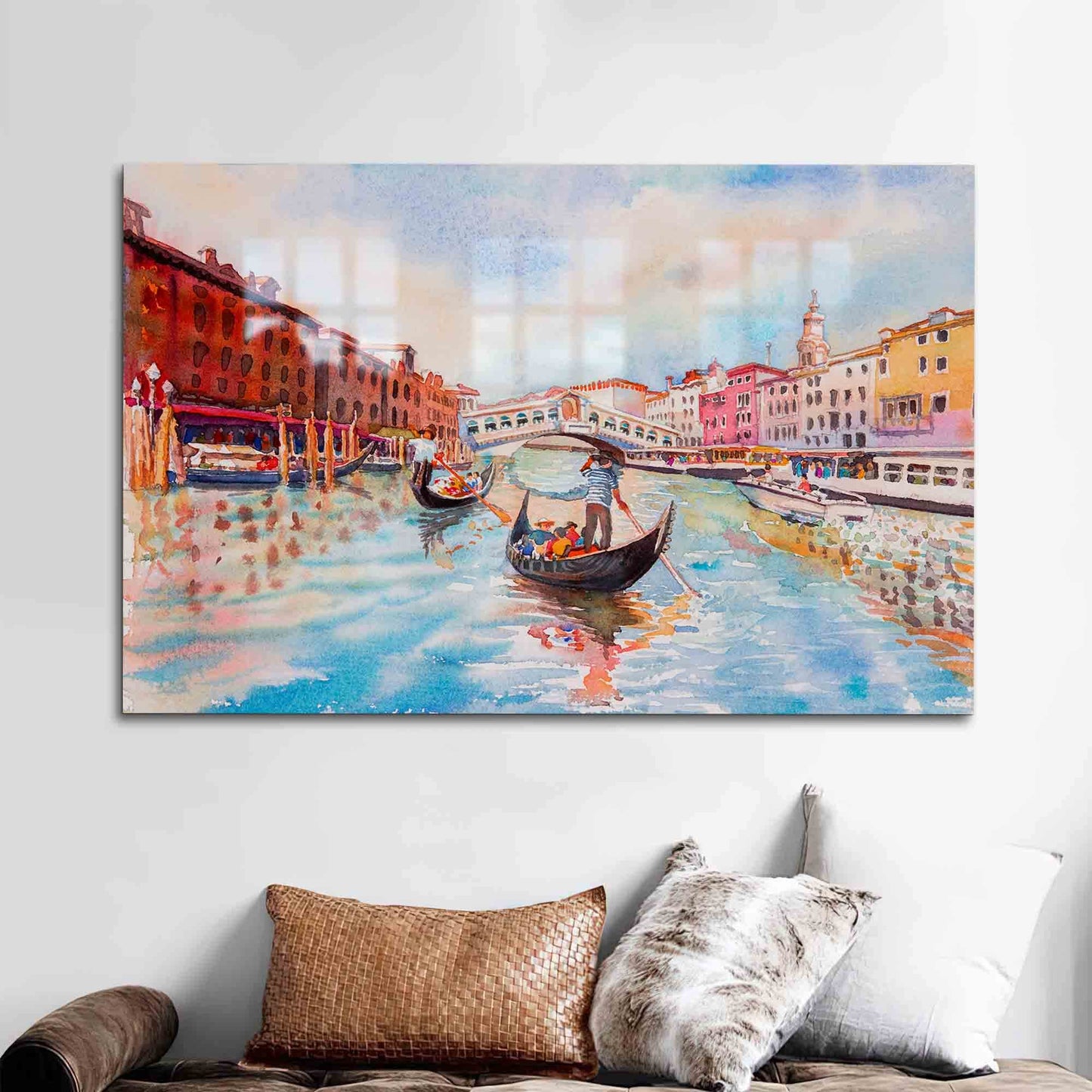 Venice Canal Painting Grand Glass Wall Art