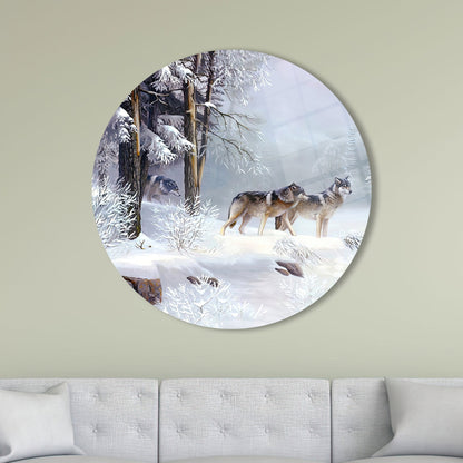 Three Wolf Forest Landscape Glass Wall Art